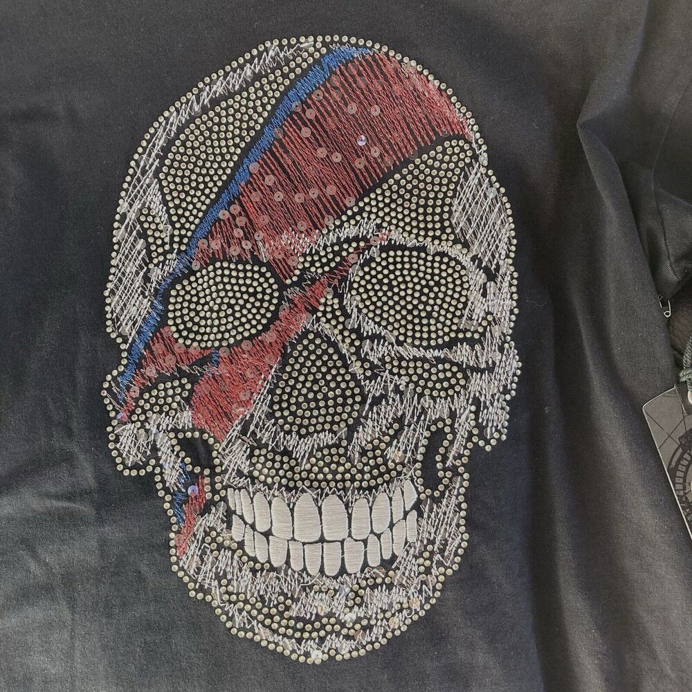 Doctrine Collection Mens Cotton T-Shirt Black Stud & Emb Skull Y2k Grunge M NWT - Picture 6 of 7